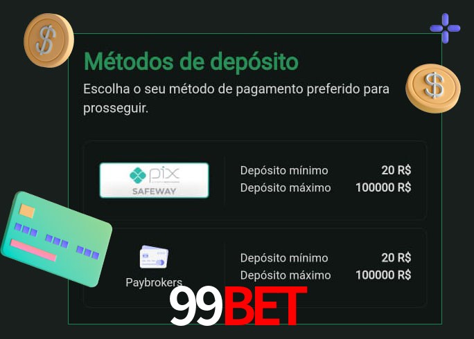 O cassino 99Bet oferece uma grande variedade de métodos de pagamento